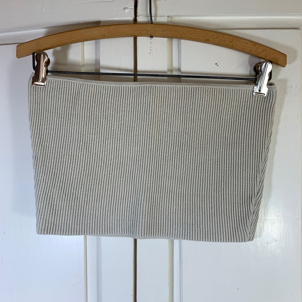 BABATON Beige Ribbed Knit Tube Top Bandeau M Neutral Basic Capule Layering